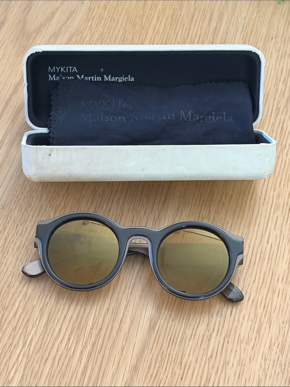 MYKITA x Margiela Round Gray/ Black Frame Sunglasses with Gold Lenses